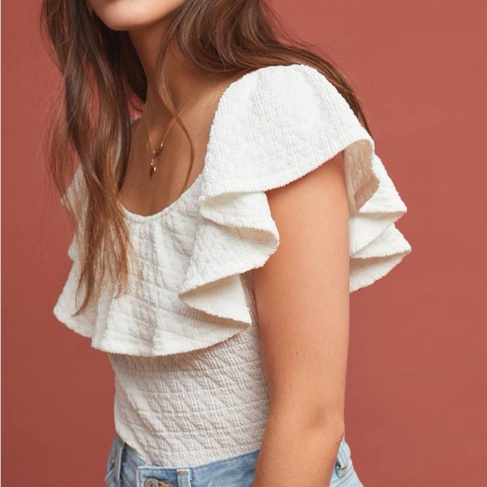 Anthropologie Textures Off-the-Shoulder Ivory Top